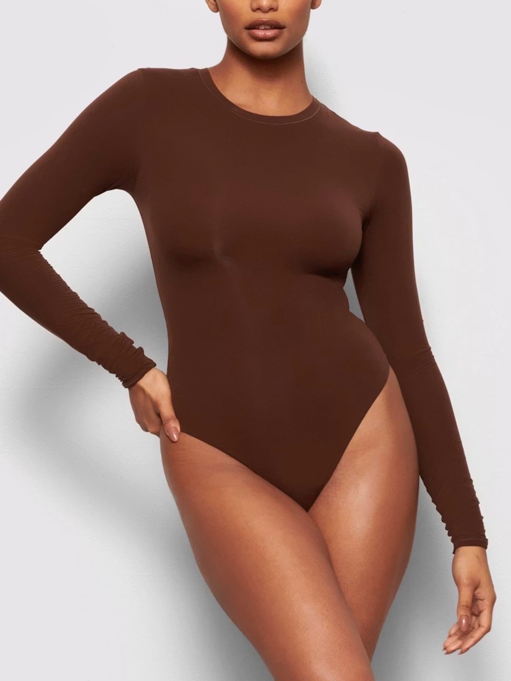 SKIMS Long Sleeve Crewneck Bodysuit in Cocoa NWT